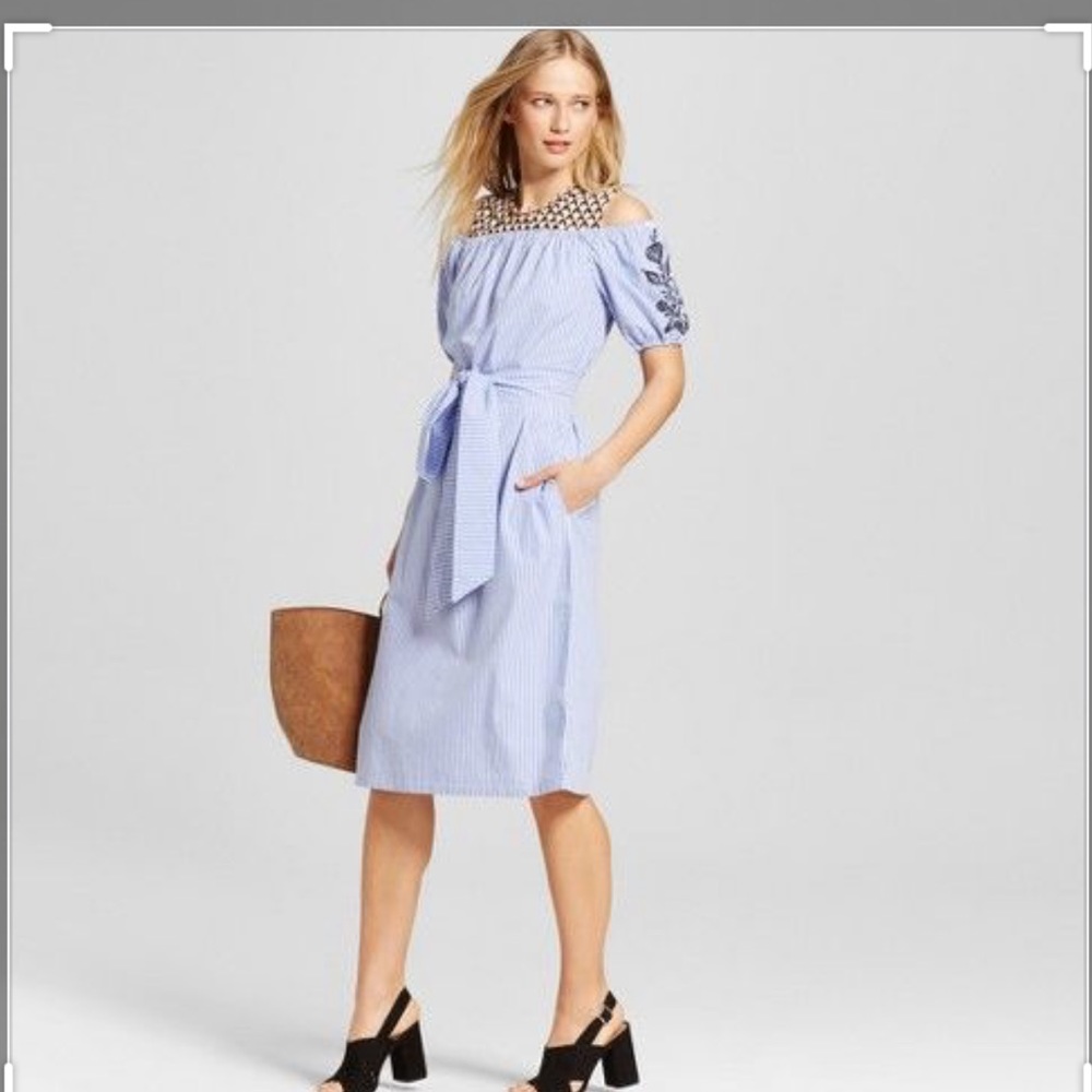 Embroidered Belted dress, like new!